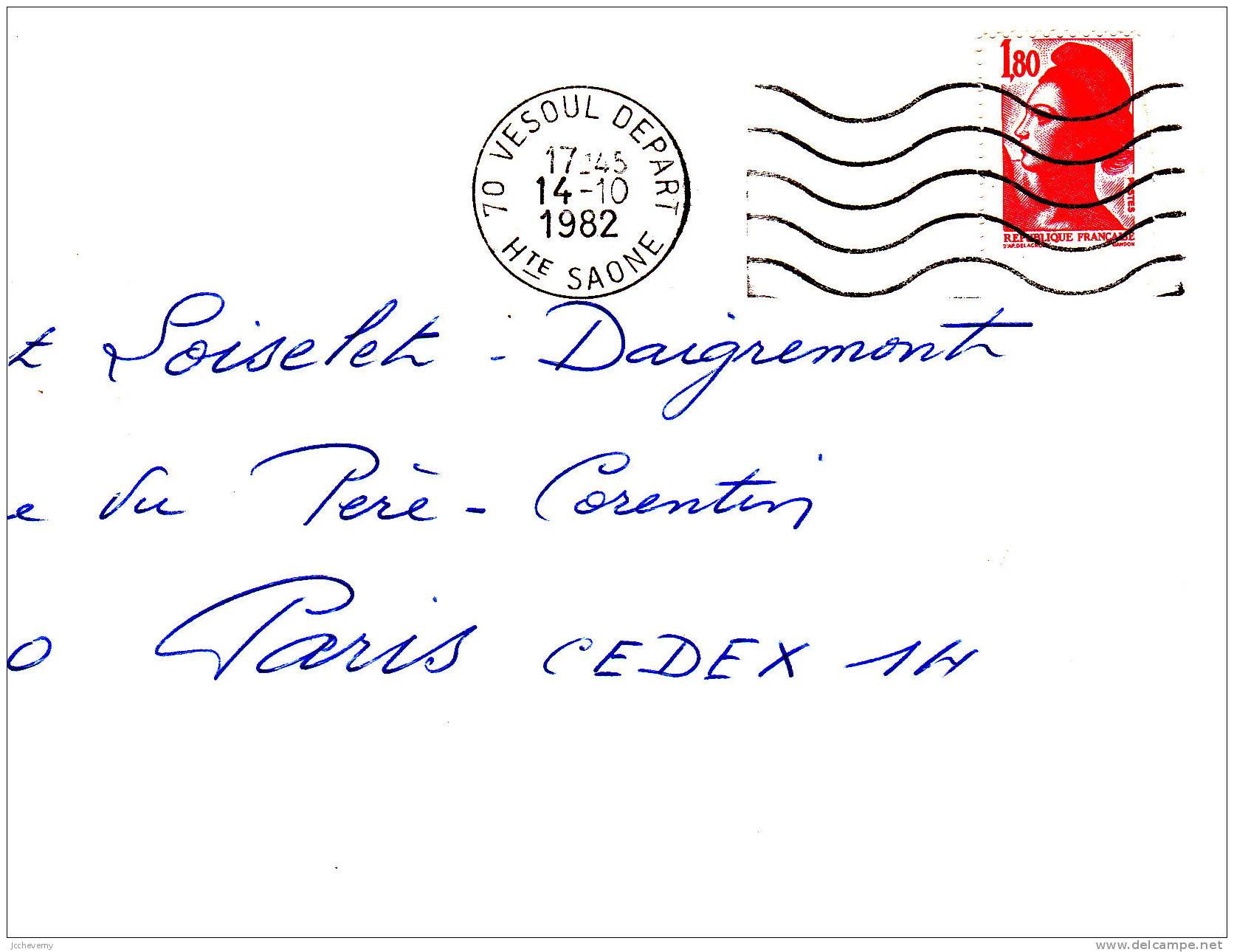 VESOUL Départ Du 14-10-1982 Avec 1.80 Liberté Rouge - Lettres & Documents