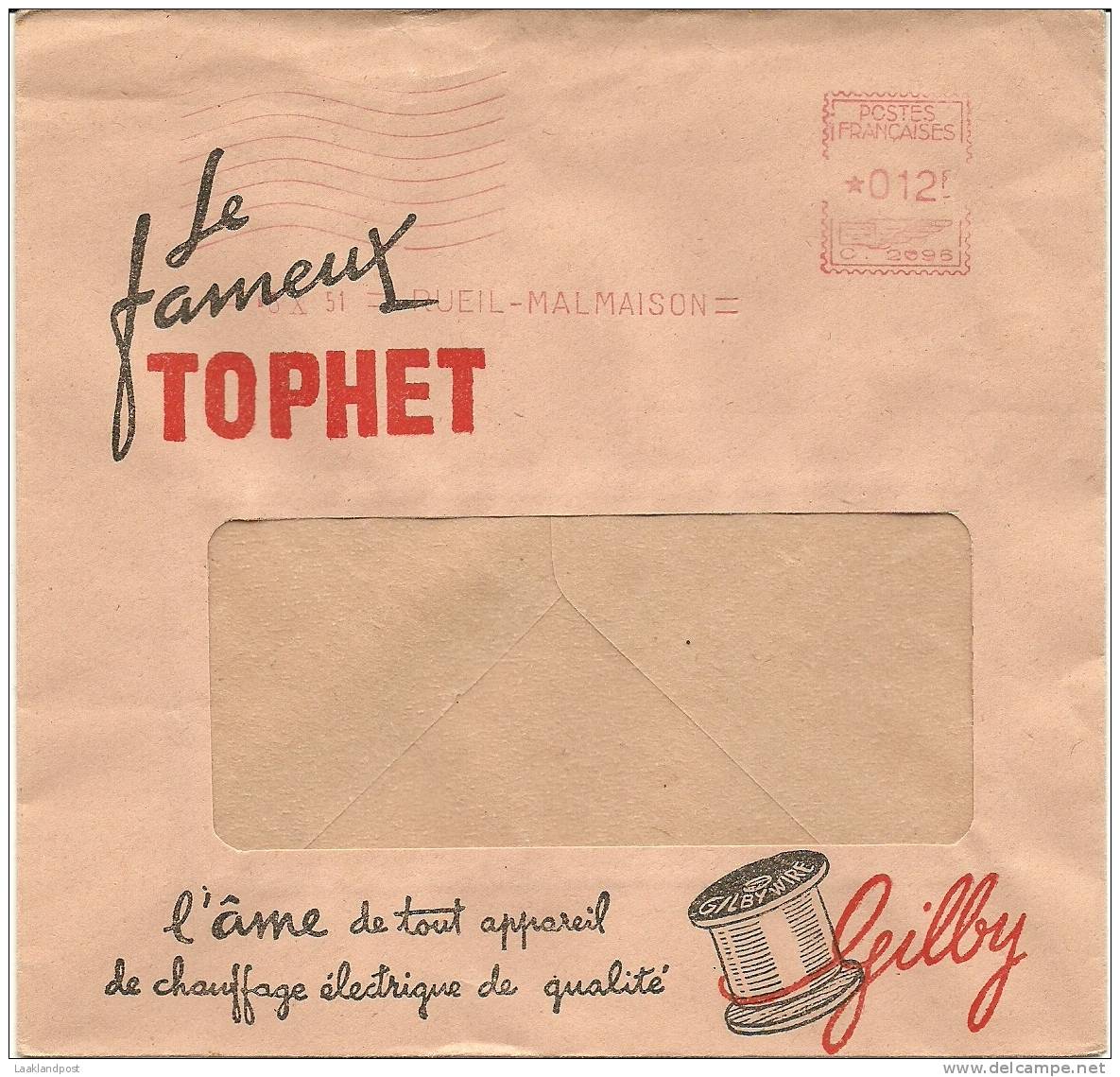 France Firm Illustrated Cover Gilby Wire With Meter "le Fameux TOPHET" Rueil-Malmaison 6-10-1951 - Fysica