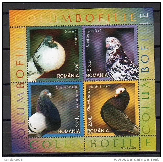 Romania 2005  / Pigeons / Block - Tauben & Flughühner