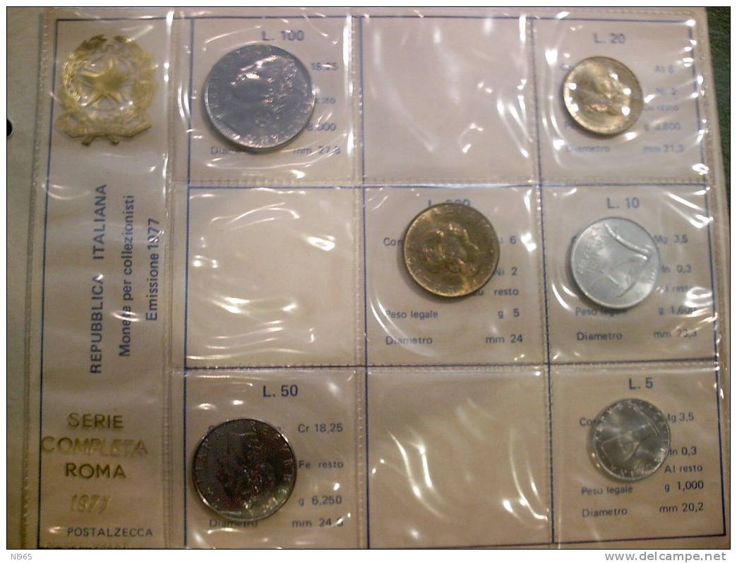 ITALY - REPUBBLICA ITALIANA ANNO 1977 - 6 MONETE FIOR DI CONIO - Mint Sets & Proof Sets