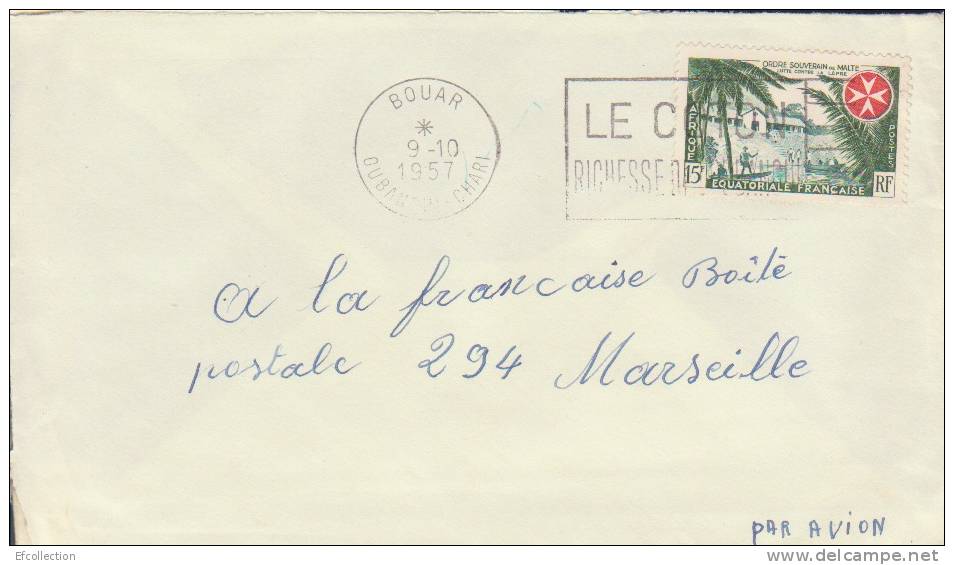 BOUAR - OUBANGUI - CHARI - 1957 - COLONIES FRANCAISES - FLAMME - LETTRE - MARCOPHILIE - Andere & Zonder Classificatie