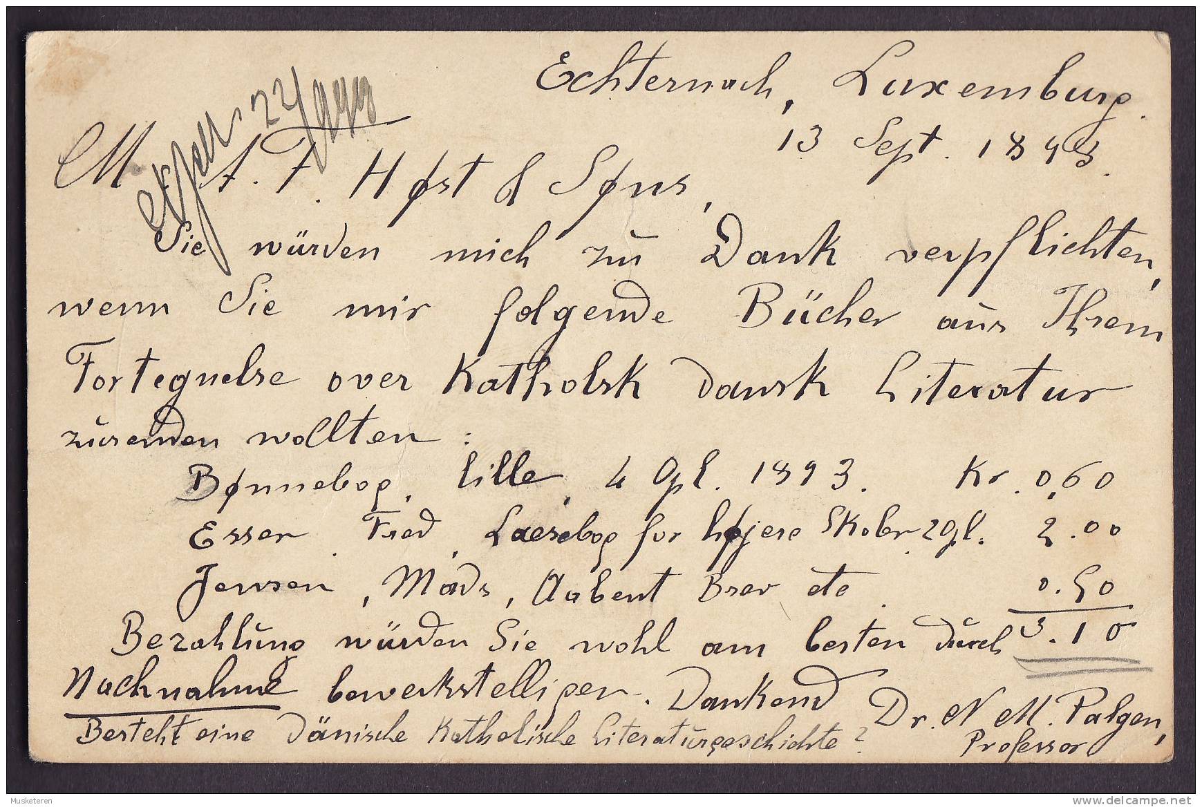 Lixembourg (Uprated) Postal Stationery Ganzsache Entier ECTERNACH 1898 To Denmark (2 Scans) - Ganzsachen