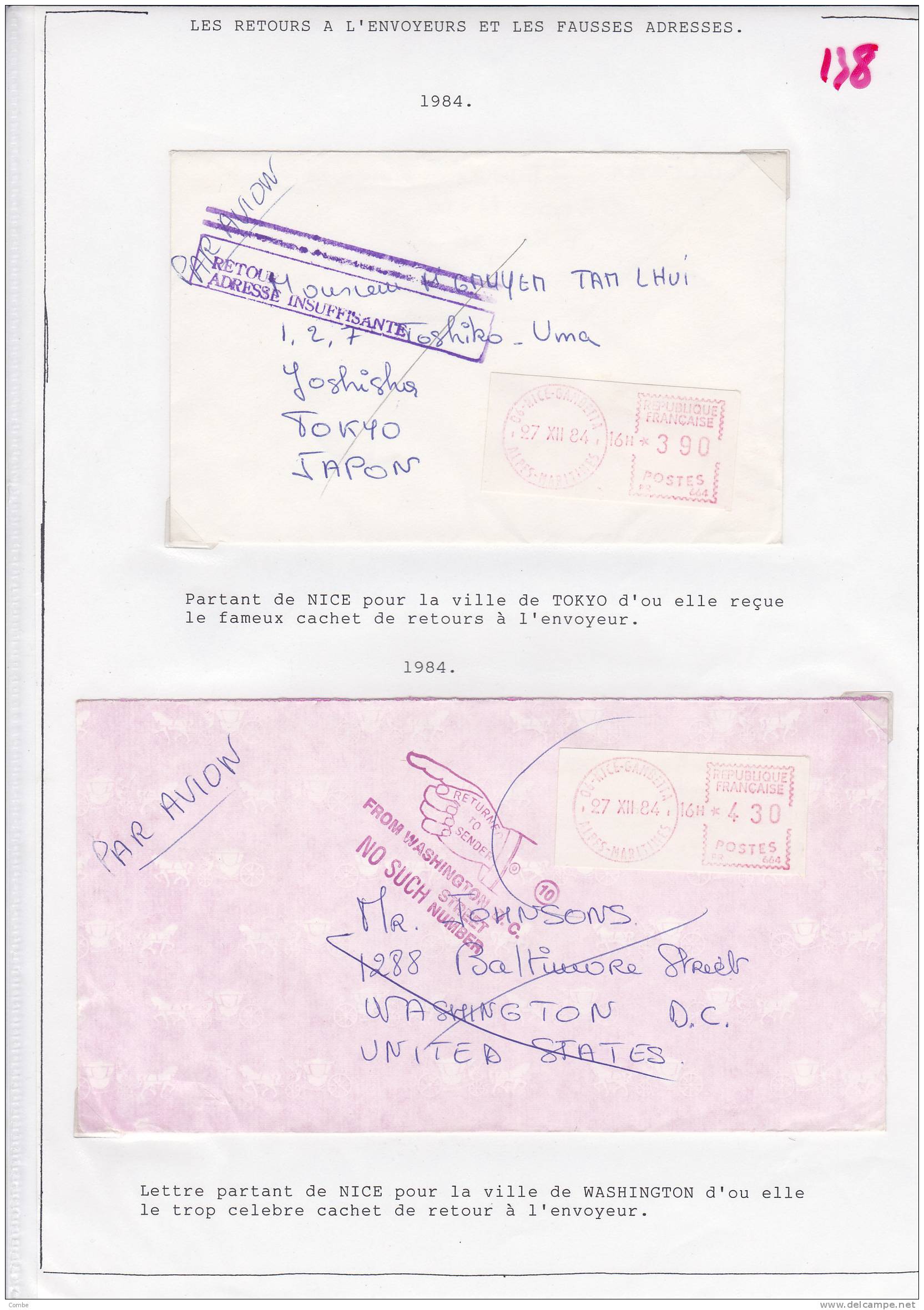 COVER JAPAN USA 2 Lettres Nice - Tokyo _ Nice - Washington /  INCONNU /Retour //GRIFFE SPECIALE/138 - 1961-....