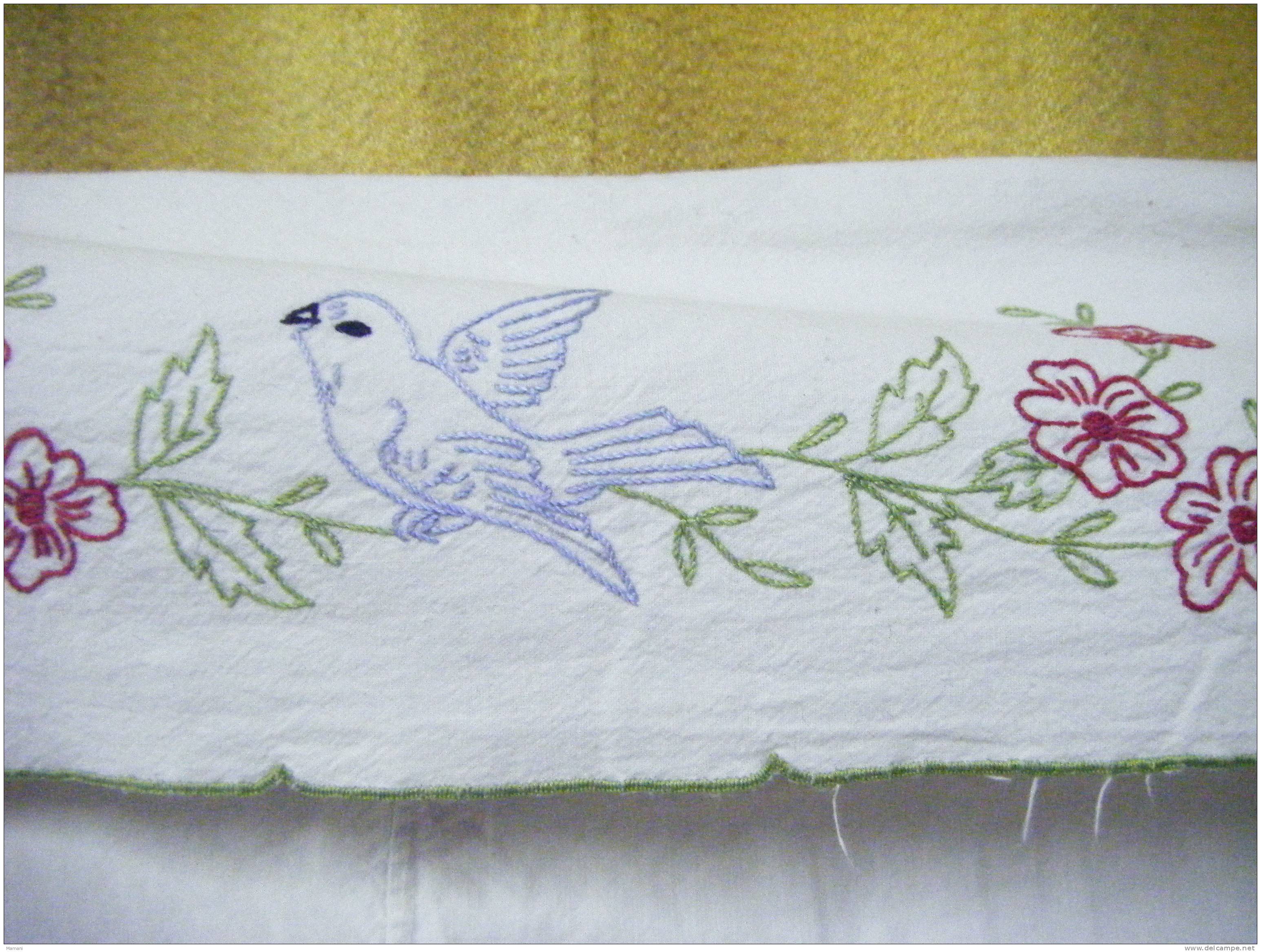 Decor De Cheminee -tres Enveloppant-oiseaux-fleurs-long 156cm +retour 24cm Au Point De Tige - Other & Unclassified