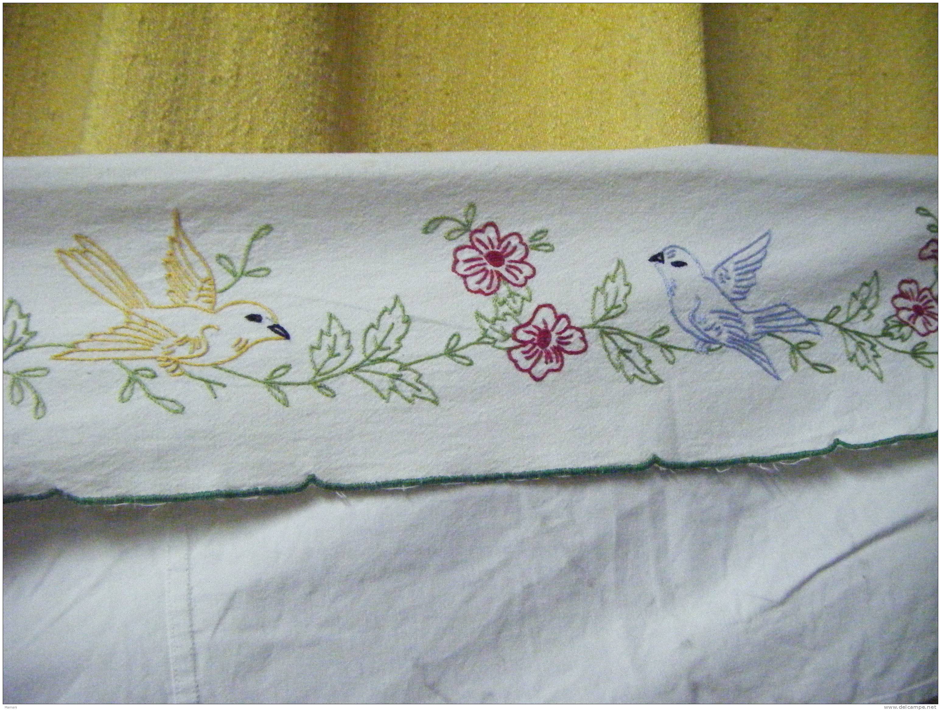 Decor De Cheminee -tres Enveloppant-oiseaux-fleurs-long 156cm +retour 24cm Au Point De Tige - Sonstige & Ohne Zuordnung