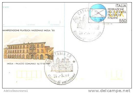56345)cartolina Postale Manifestazione Filatelica Nazionale Imola'89 Con Un Valore Più Annullo Fdc 16/9/1989 - Imola