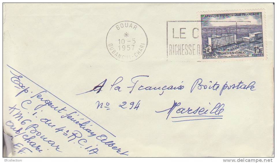 BOUAR - OUBANGUI - CHARI - 1957 - COLONIES FRANCAISES - FLAMME - LETTRE - MARCOPHILIE - Sonstige & Ohne Zuordnung