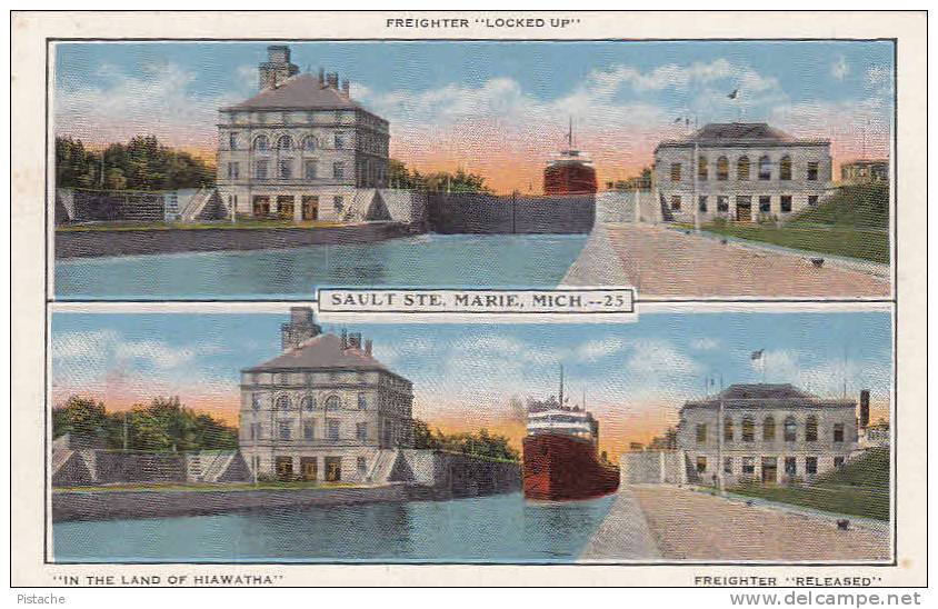 Sault Ste Marie Michigan Freighter Boat Locked Up - 1930s Vintage - 2 Scans - VG Condition - Autres & Non Classés