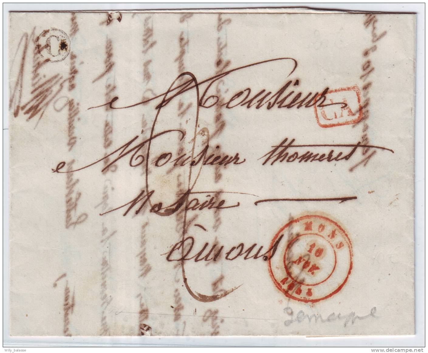 Lettre Càd MONS/845 + CA + Boîte C JEMAPPES - 1830-1849 (Belgique Indépendante)