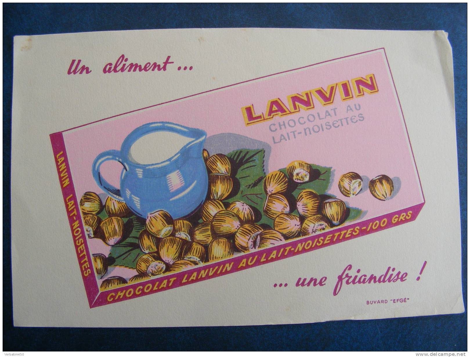 BUVARD...CHOCOLAT LANVIN AU LAIT NOISETTE..UN ALIMENT  UNE FRIANDISE..LEGERE CORNE EN HAUT - Cocoa & Chocolat