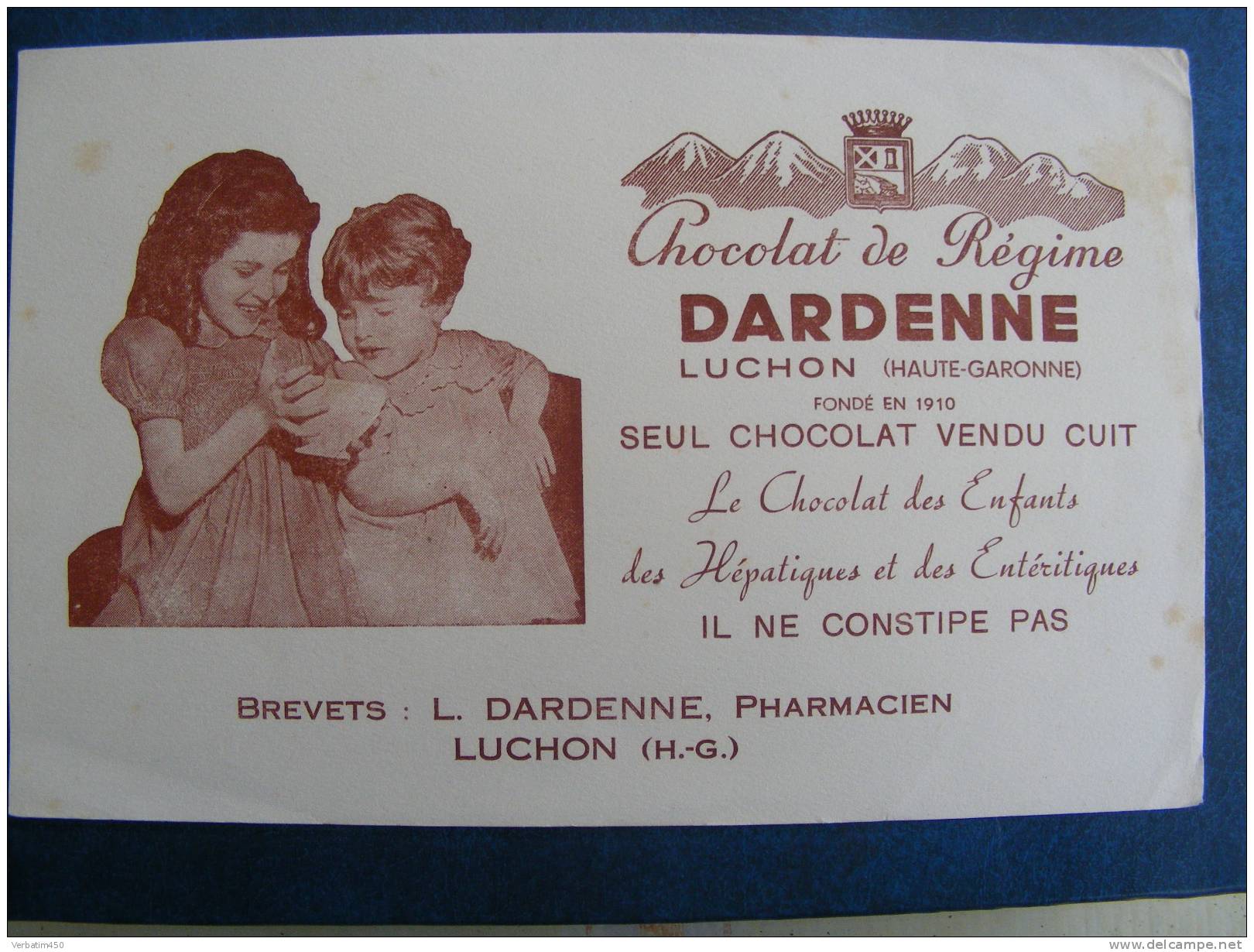 BUVARD...CHOCOLAT DE REGIME DARDENE PHARMACIEN A LUCHON..BEL ETAT.. - Cocoa & Chocolat