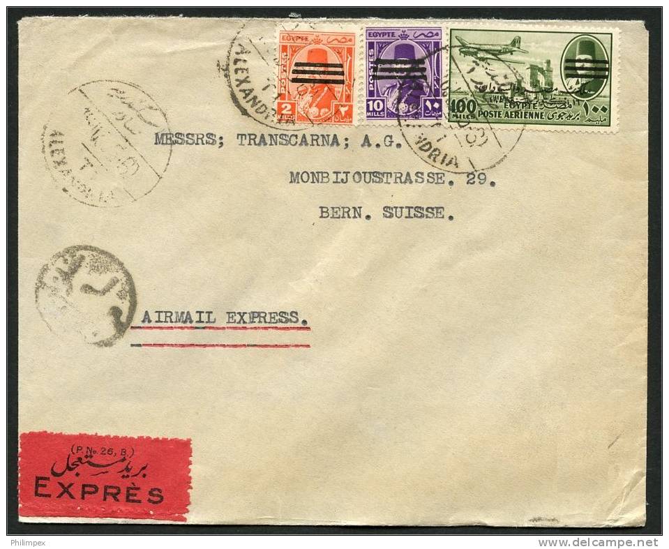EGYPT, AIRMAIL ENVELOPE TO SWITZERLAND 1953, BARRED FAROUK STAMPS - Lettres & Documents