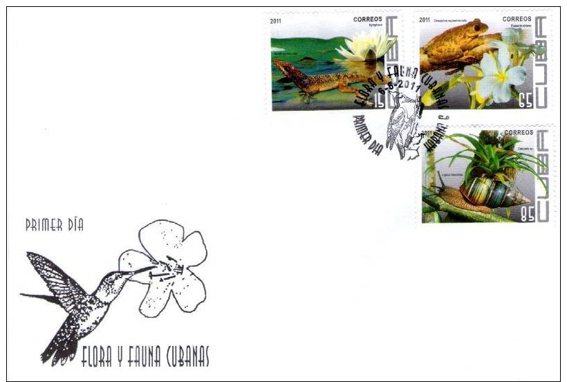 Flowers And Fauna. Lizard, Frog, Snail, Butterflies, Bees. FDC´s. Cuba 2011 - Other & Unclassified