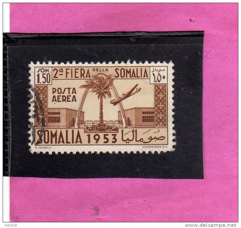 SOMALIA AFIS 1953 2a FIERA DELLA SOMALIA AEREA 1,50 TIMBRATO - Somalia (AFIS)