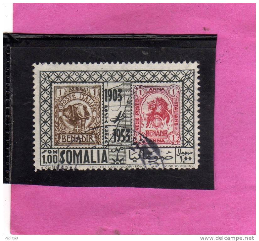 SOMALIA AFIS 1953 CINQUANTENARIO DEI PRIMI FRANCOBOLLI POSTA AEREA AIR MAIL SOMALI 1s USATO USED OBLITERE' - Somalië (AFIS)