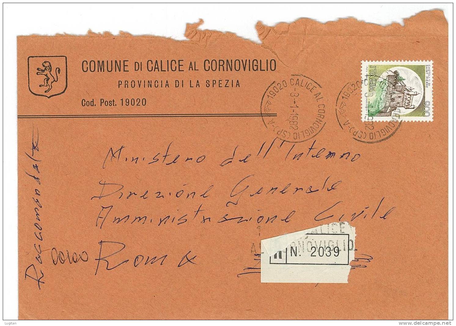 CALICE AL CORNOVIGLIO CAP 19020 PROV. SPEZIA  ANNO 1982 - SP  R  LIGURIA  -TEMATICA COMUNI D'ITALIA - STORIA POSTALE - Macchine Per Obliterare (EMA)