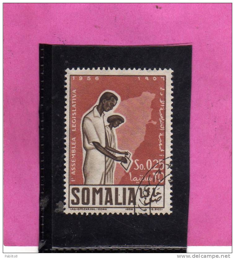 SOMALIA AFIS 1956 PRIMA 1a ASSEMBLEA LEGISLATIVA SOMALA CENT. 25 C USATO USED OBLITERE' - Somalië