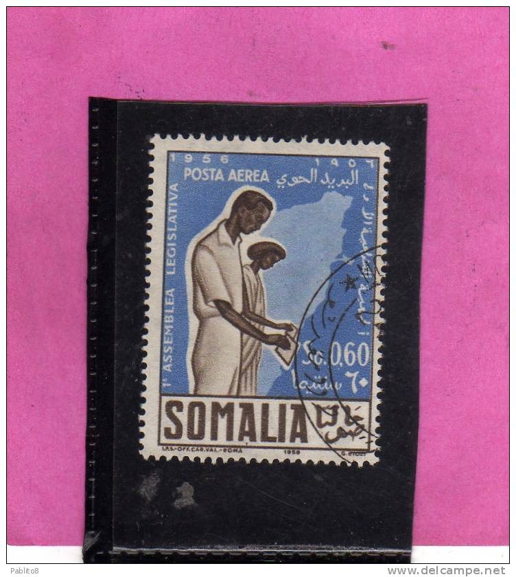 SOMALIA AFIS 1956 POSTA AEREA AIR MAIL PRIMA 1a ASSEMBLEA LEGISLATIVA SOMALA CENT. 60 C USATO USED OBLITERE' - Somalië (AFIS)