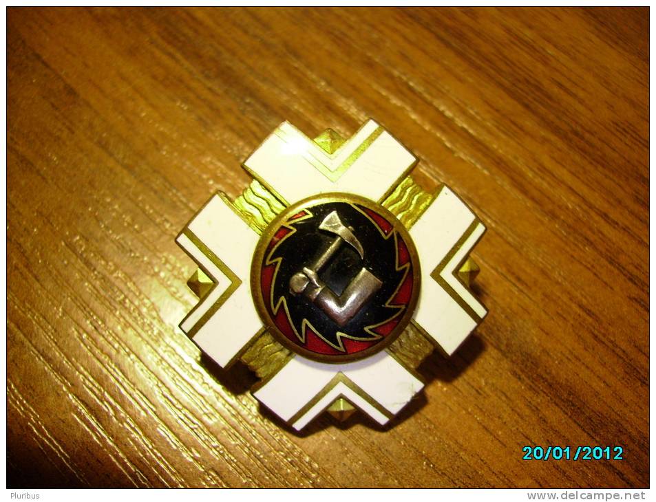 ESTONIA Pre WW II FIREFIGHTERS SCHOOL BADGE, NUMBERED, Extremely Low Number - Firemen