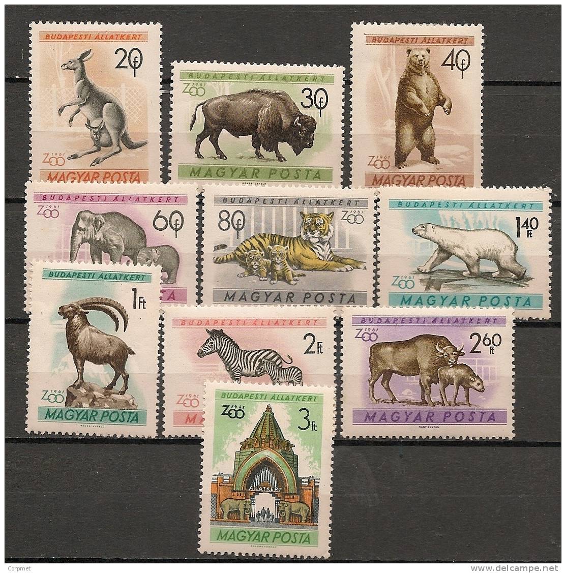 FAUNA - 1961 JARDIN ZOOLOGIQUE De BUDAPEST - Yvert # 1413/1422 - Complete Set MINT (H) - Elefanten