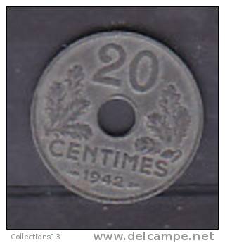 FRANCE - Etat Français - 20 Cts Type 20 - Zinc- 1942 - 20 Centimes