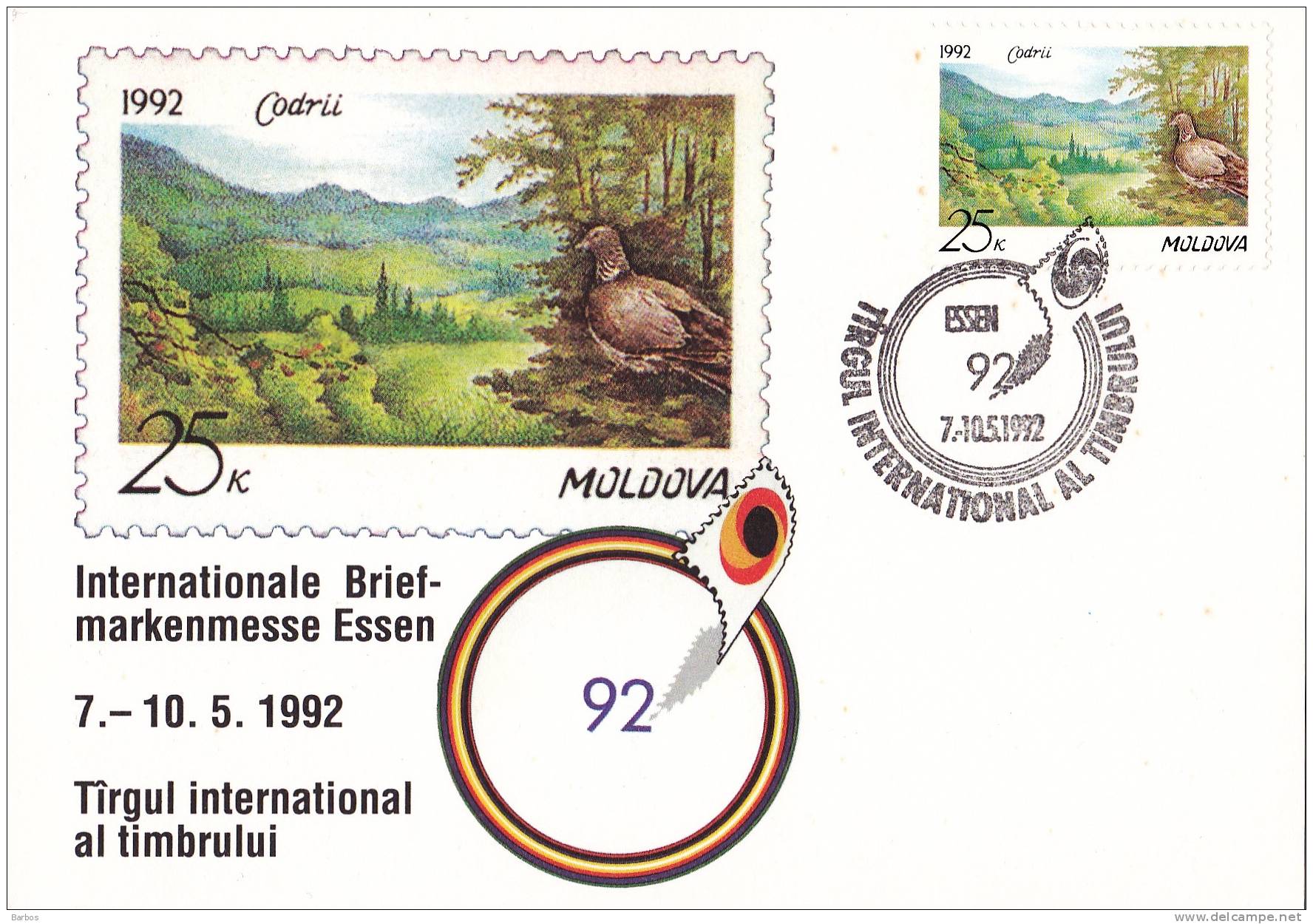Birds Internationale Briefmarkenmesse Essen 1992    Special Cancell. - Palomas, Tórtolas