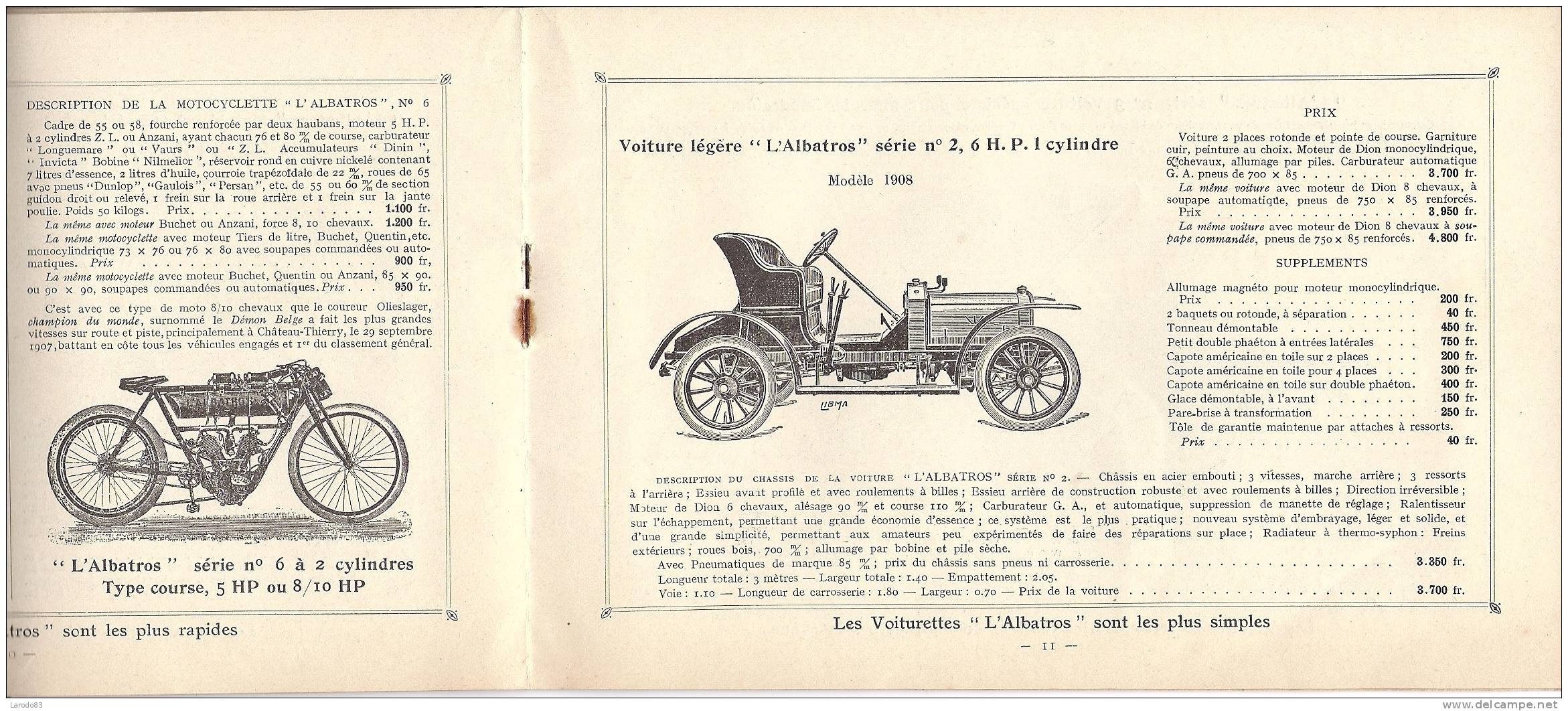 L'ALBATROS  Cycles Et Automobiles  Environ 1908/1909 - Voitures De Tourisme