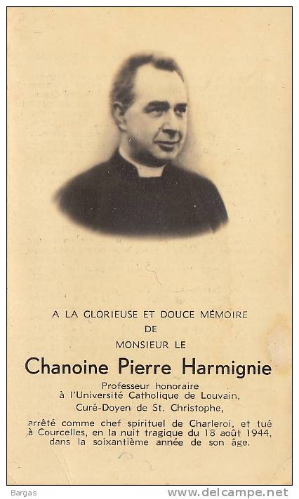 Prêtre Chanoine Harmignie Curé De Saint Christophe Professeur Université Louvain - Autres & Non Classés