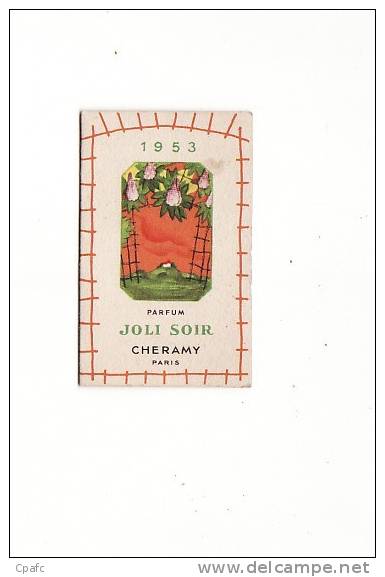 Calendrier 1953 PARFUM JOLI SOIR DE CHERAMY PARIS (thème Parfumerie,carte Parfumée) - Tamaño Pequeño : 1941-60