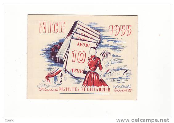 Calendrier 1955 Festivités Et Calendrier Ville De Nice ,illustré Par Paul ? - Petit Format : 1941-60