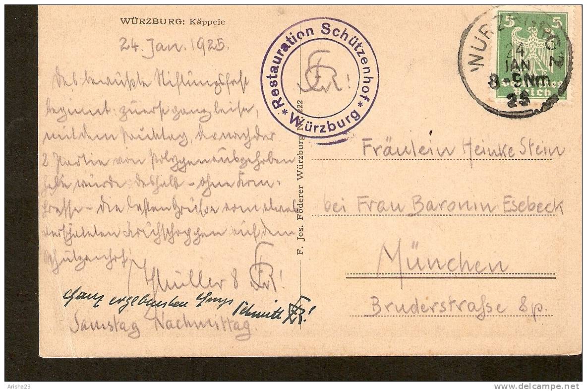 Germany, Wuerzburg, Wurzburg - Kappele - Passed Post In 1925 - Wuerzburg