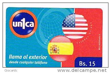 VENEZUELA - CANTV (GSM RECHARGE) - UN1CA - FLAGS (ESPANA, ESTADOS UNIDOS) CODE CI081104  - USED - RIF. 2141 - Venezuela