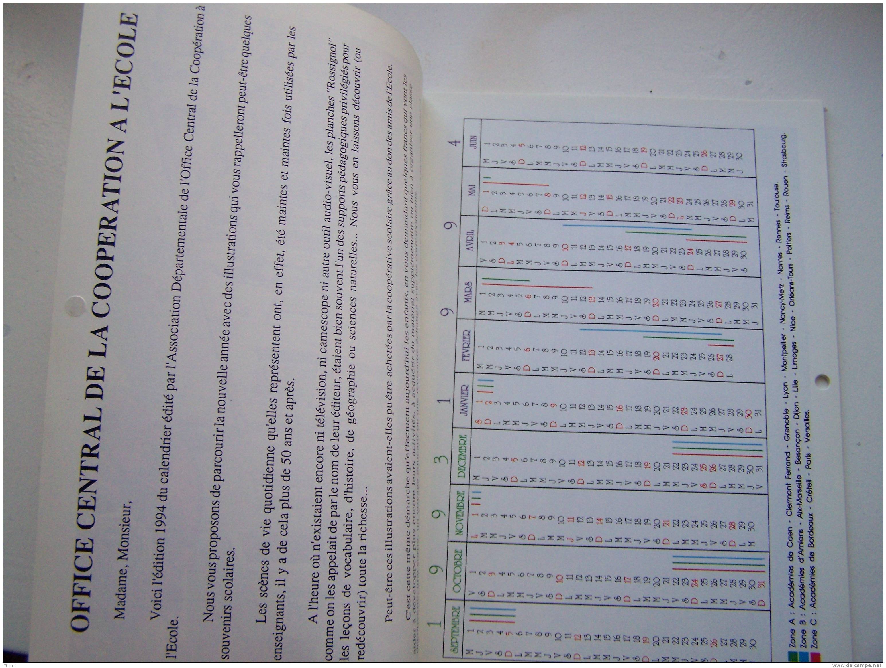 CALENDRIER 1994 - OFFICE CENTRAL DE LA COOPERATION A L ECOLE - Illustrations - Grand Format : 1991-00