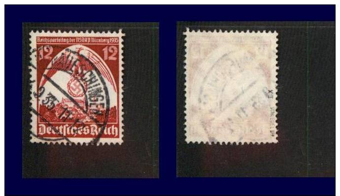 Dt. Reich    Mi-N°.   587 XI  Gest. + Geprüft SCHLEGEL - Errors & Oddities