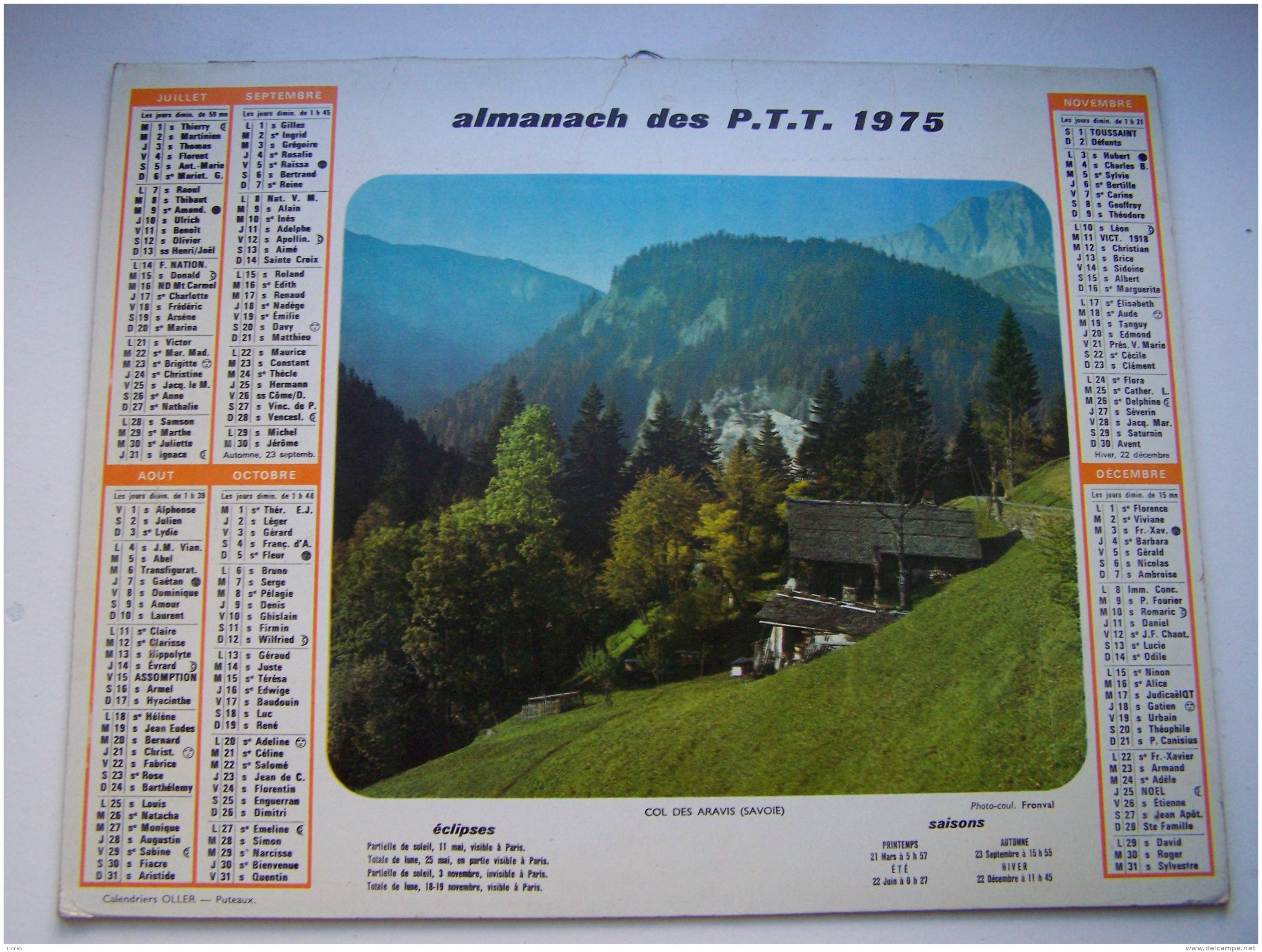 Almanach Des P.T.T. 1975 - Moselle N°57 - Moulin Roche L Abeille - Col Des Aravis   - Carte Géographique - Petit Format : 1961-70