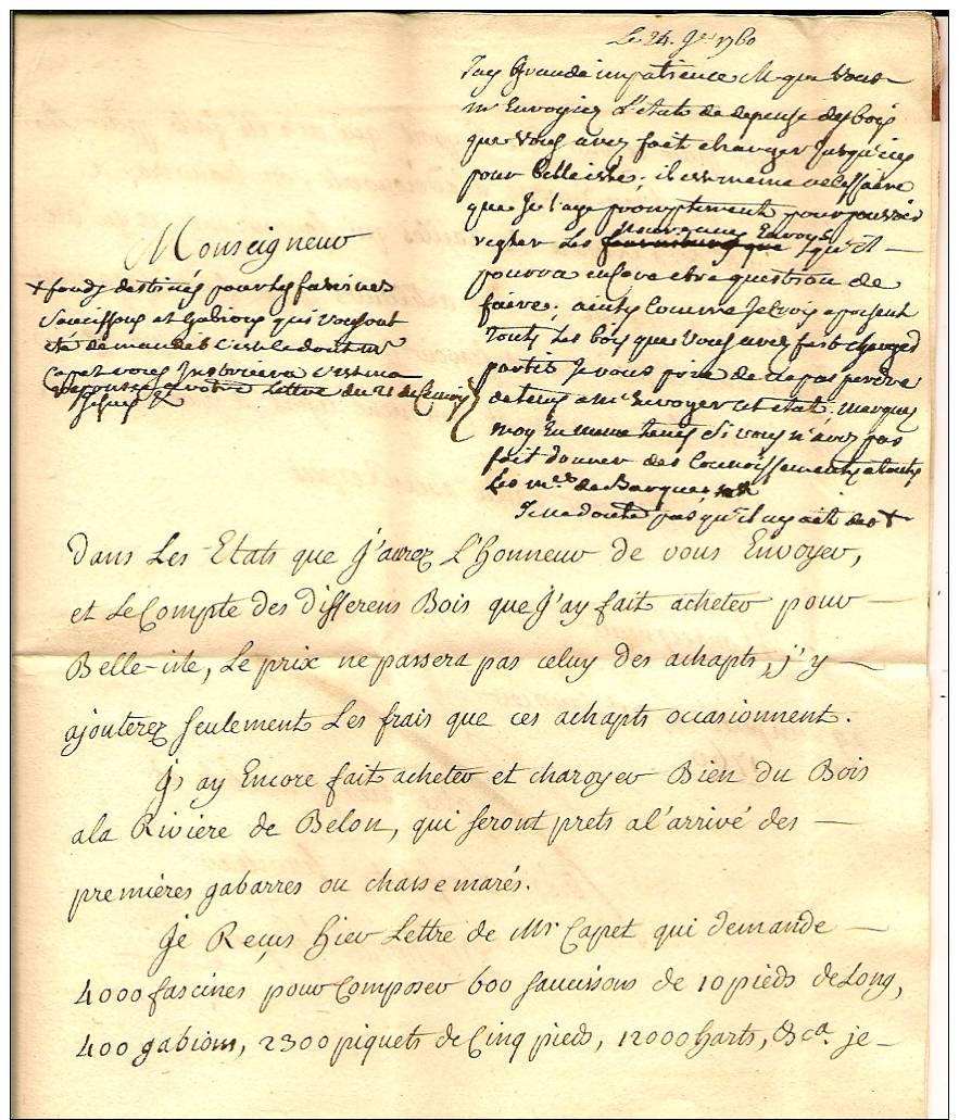 LETTRE  De Franchise De Quimperlé (1760)adressée à Monseigneur Le Bret,intendant De Bretagne - 1701-1800: Précurseurs XVIII