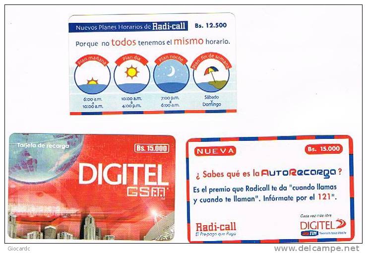 VENEZUELA - TIM (GSM RECHARGE) - DIGITEL -  LOT OF 3 DIFFERENT   -   USED  -  RIF. 2189 - Venezuela