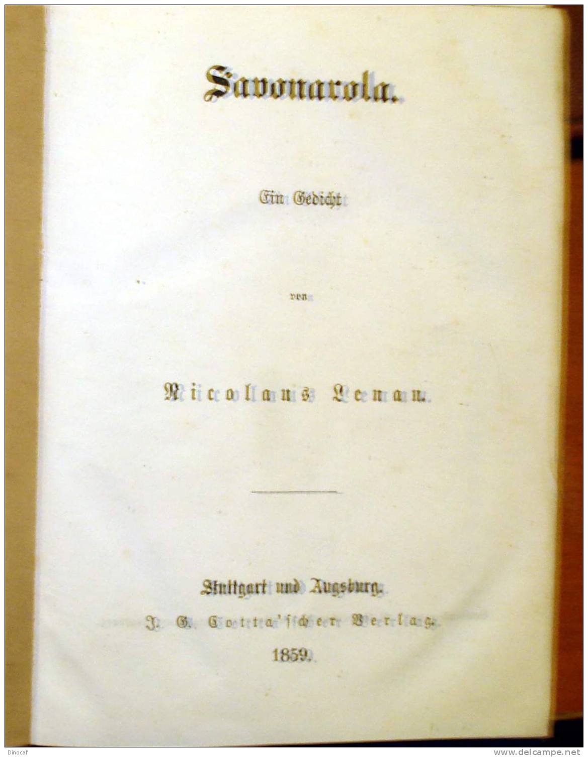 "SAVONAROLA - EIN GEDICHT" VON NICOLAUS LENAU, 1859 268 SEITEN ORIGINAL LEINENEINBAND GRÖßE CA. 15,5 X 12 CM - Altri & Non Classificati