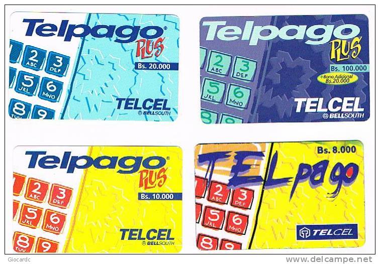 VENEZUELA - TELCEL BELL SOUTH (GSM RECHARGE) - TELPAGO: LOT OF 4 DIFFERENT -   USED -  RIF. 2173 - Venezuela