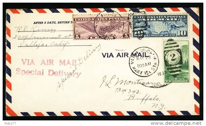 1939 USA. Air Mail Letter, Cover Sent To Buffalo. Special Delivery.  (H05c099) - 1c. 1918-1940 Briefe U. Dokumente