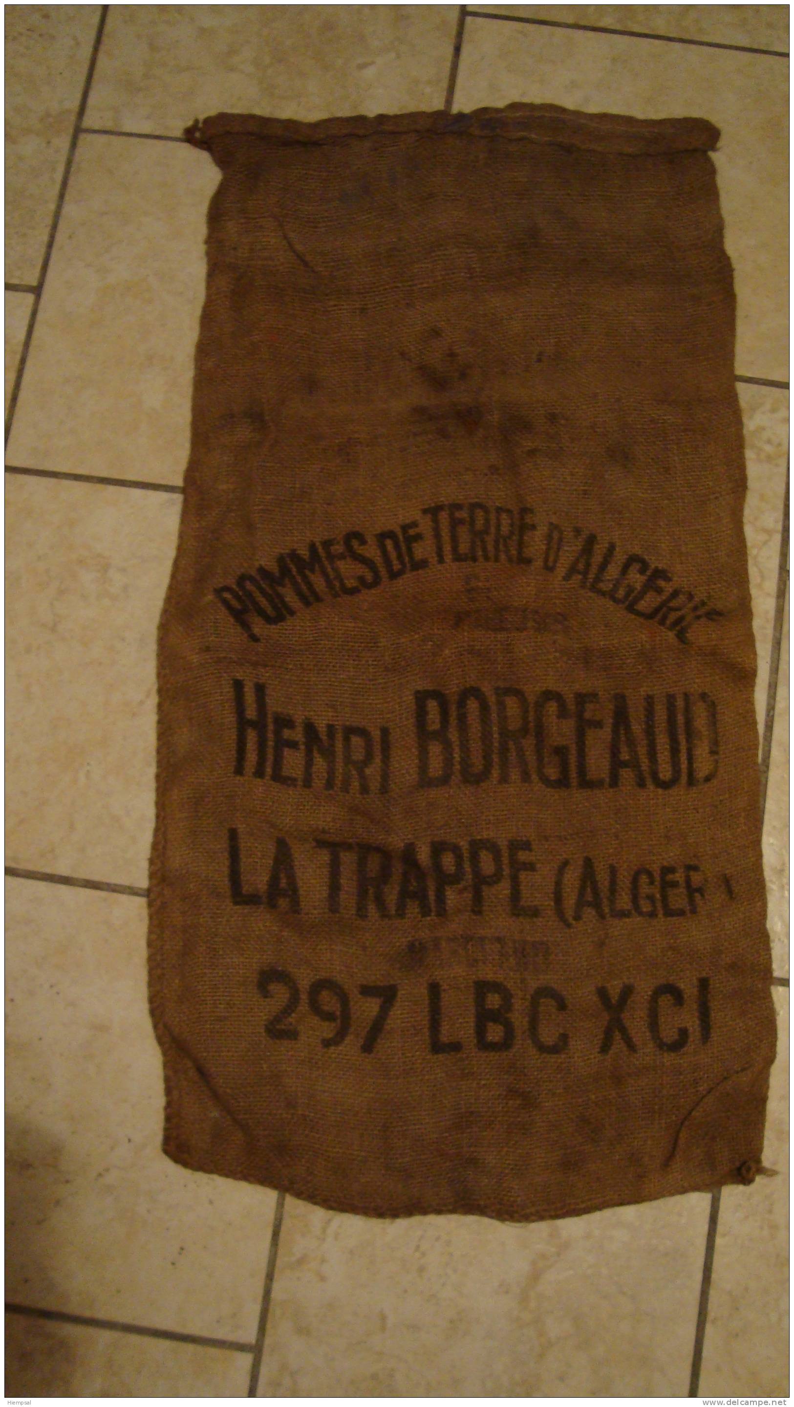 ANCIEN  SAC DE JUTE  POUR  POMMES   DE TERRE   D´ALGERIE .Henri Borgeaud  La Trappe  Alger - Sonstige & Ohne Zuordnung