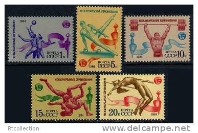 USSR Russia 1984 Moscow Friendship Games Sports Basketball Gymnastics Weightlifting High Jump Stamps MNH Michel 5421-25 - Jumping