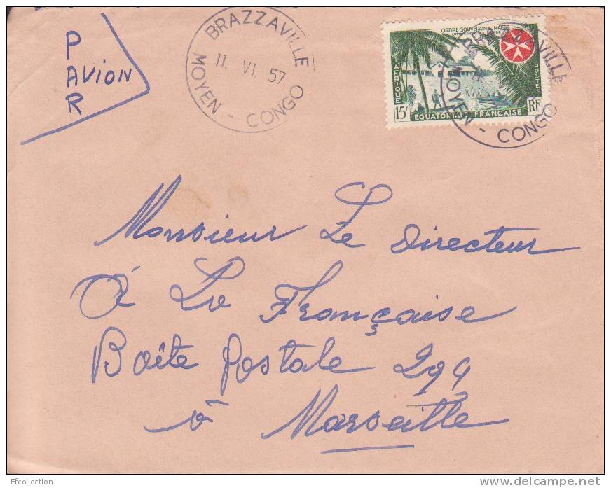 BRAZZAVILLE - MOYEN CONGO - 1957 - COLONIES FRANCAISES - Afrique - Avion - Lettre - Marcophilie - Briefe U. Dokumente