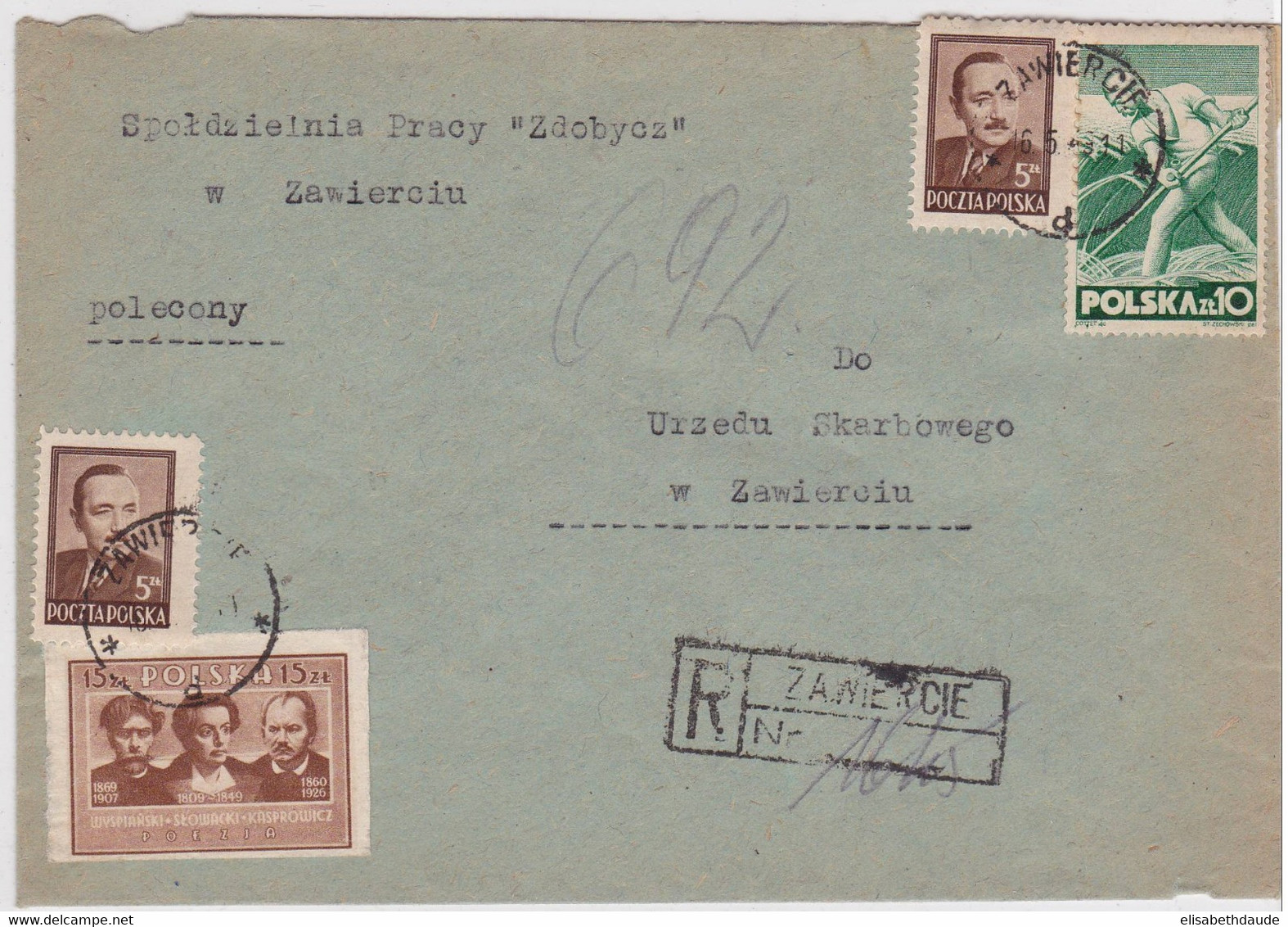 POLOGNE - 1949 - ENVELOPPE RECOMMANDEE De ZAWIERCIE - Brieven En Documenten