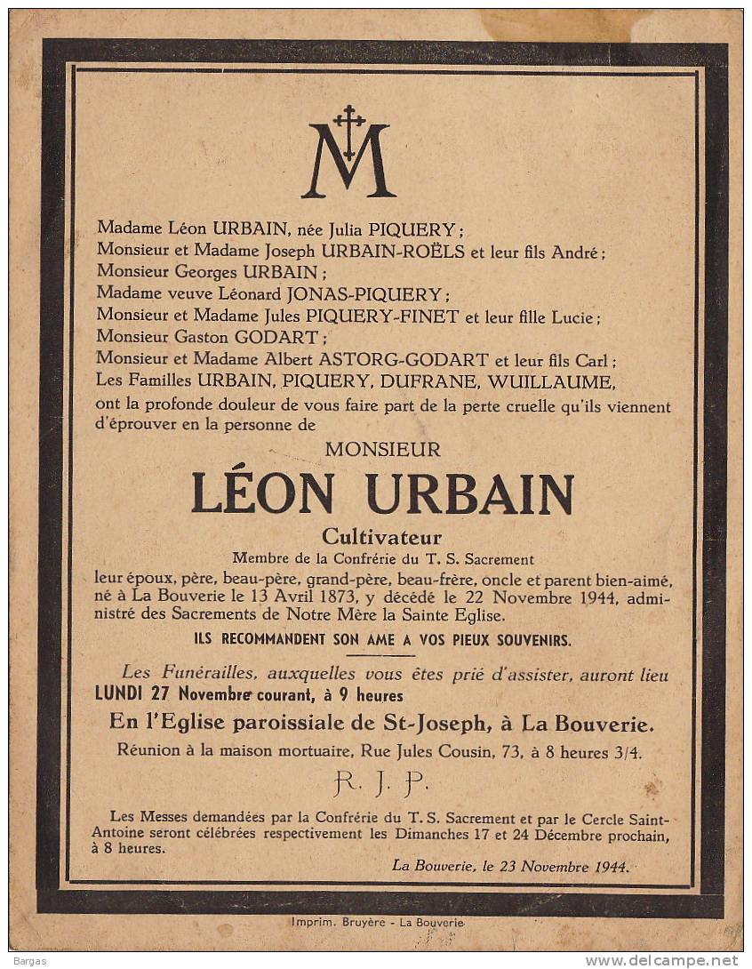 Leon Urbain Cultivateur La Bouverie - Autres & Non Classés