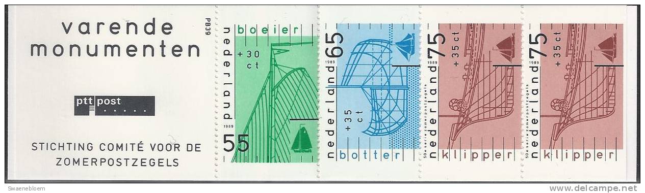 NL.- Pz. Postzegelboekje PB 39. Uitgifte 11 April 1989. Zomerzegels Varende Monumenten. Boeier, Botter En Klipper. - Carnets Et Roulettes