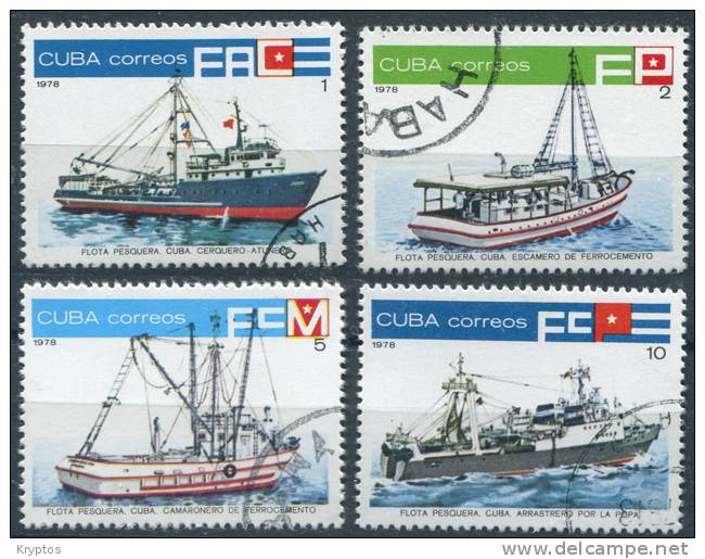 Cuba 1978 - Fishing Boats - Comp. Set Of 4 - Used Stamps