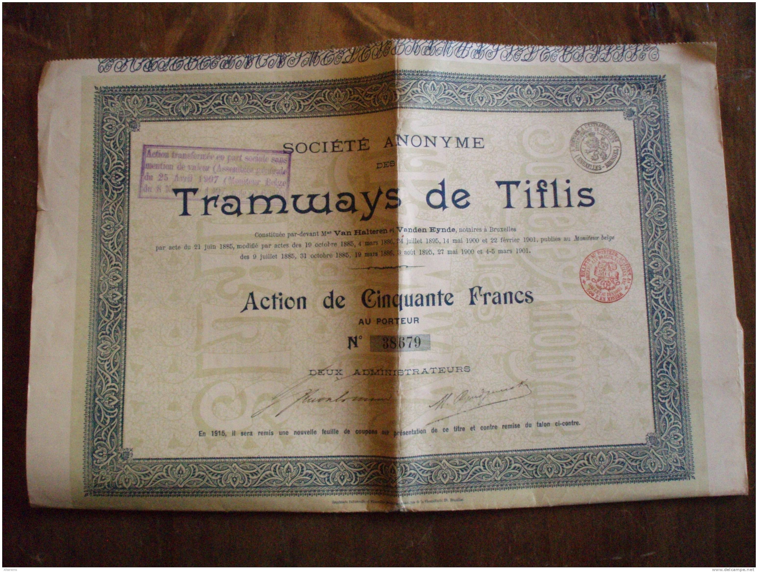 Action De 50 F : Société Des Tramways De TIFLIS     1901    Siège  à Bruxelles - Other & Unclassified