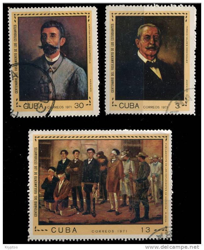 Cuba 1971 -Execution Of Med. Students - Comp. Set Of 3 - Used Stamps