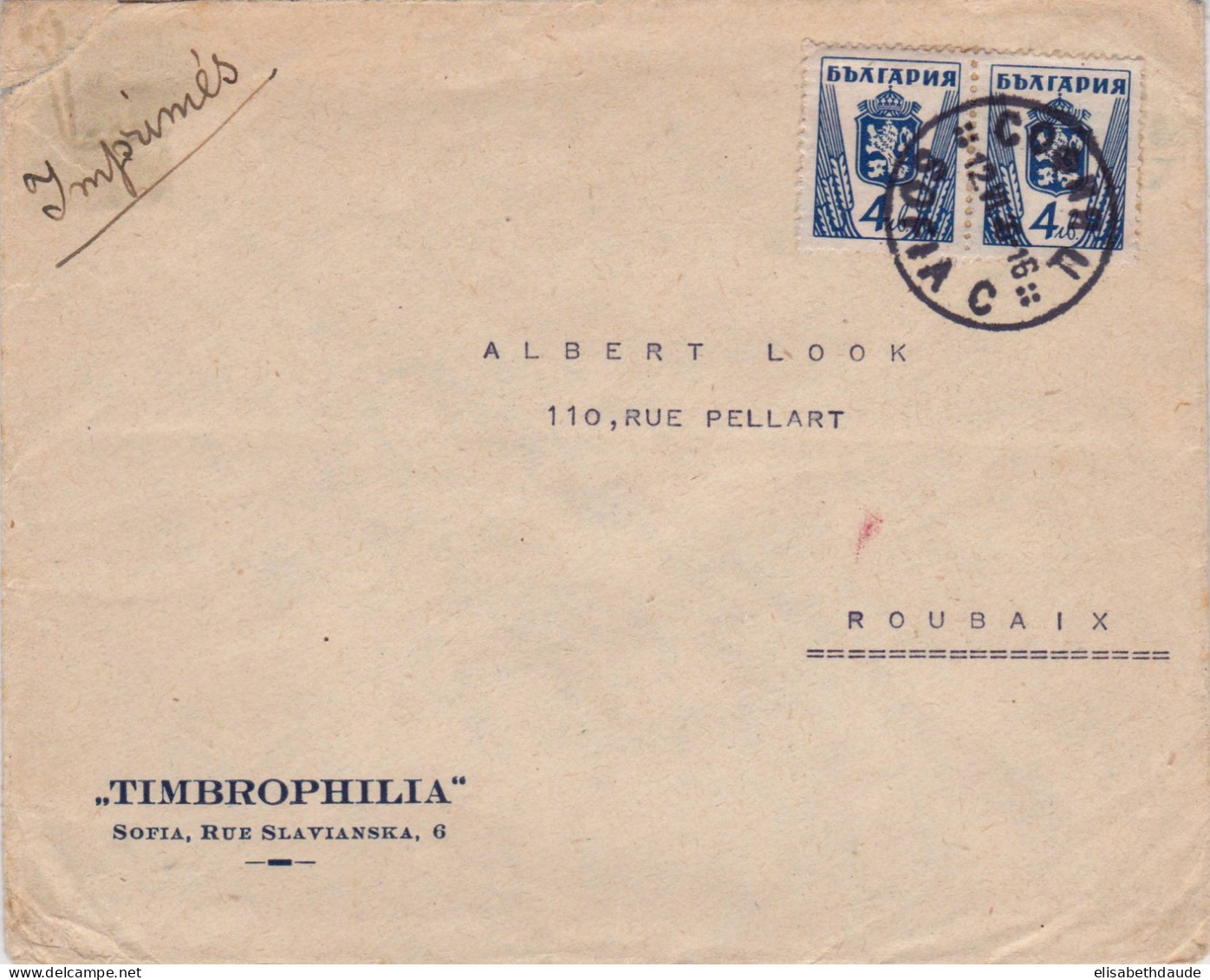 BULGARIE - 1946 - ENVELOPPE "IMPRIMES" De SOFIA Pour ROUBAIX - Briefe U. Dokumente